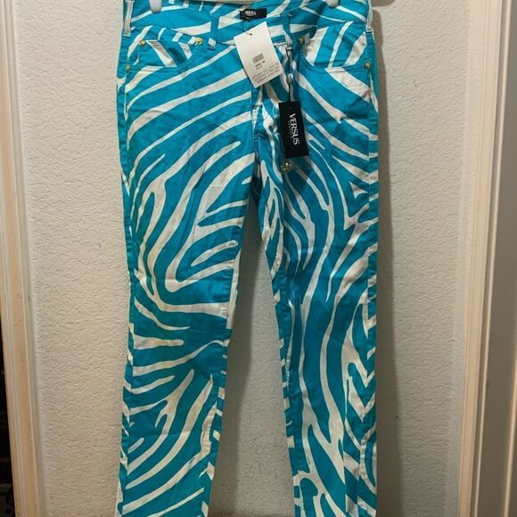 Versus Versace Turquoise Zebra Animal Print Skinny Jeans size 31 - Picture 2 of 12